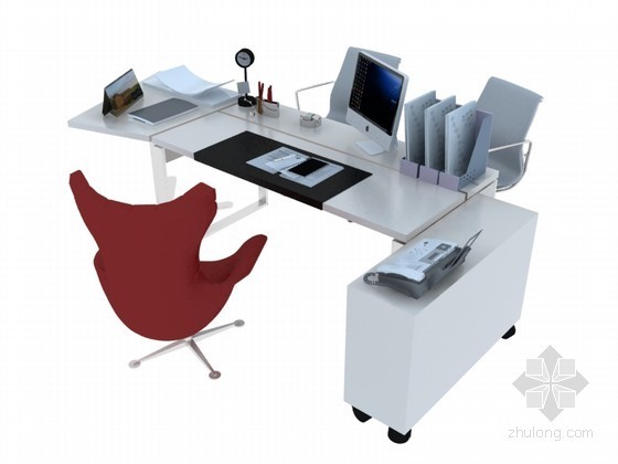 家具办公桌椅资料下载-现代办公桌3D模型下载
