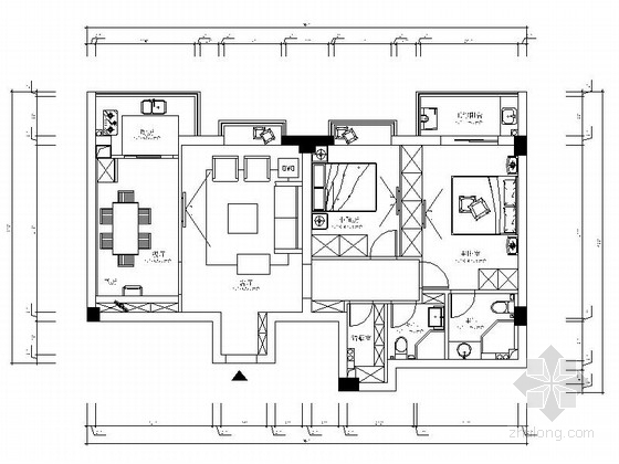 海滨景观施工图资料下载-[浙江]海滨公园现代高档两居室装修施工图