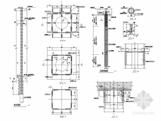 钢围檩及支撑预埋件节点详图-钢立柱结构大样 