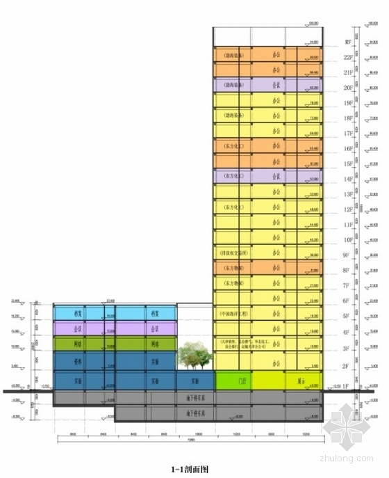 [天津]现代风格办公楼建筑设计方案文本-办公楼剖面图