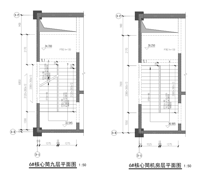 [青岛]9/10层框剪结构商业楼施工图(含酒店)-核心筒楼梯详图