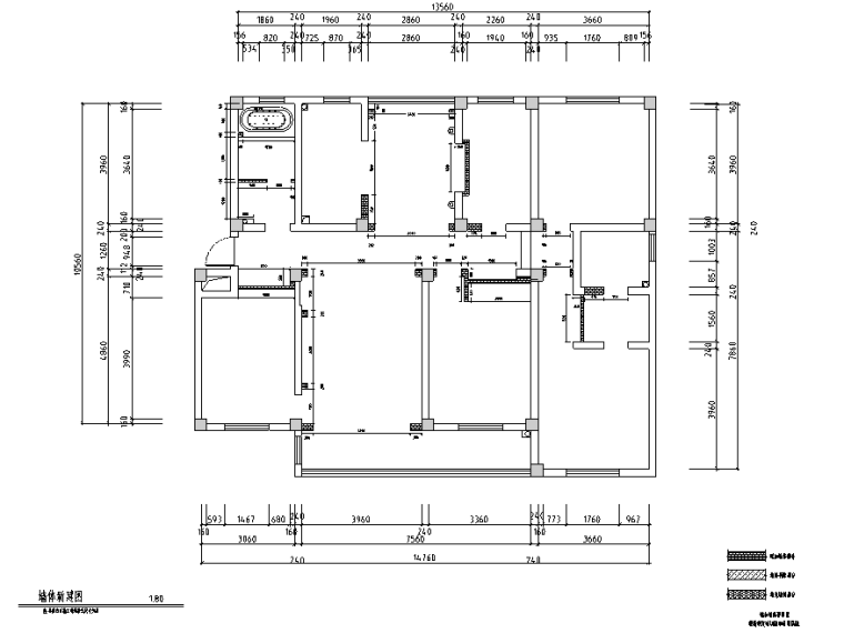 [江苏]美式新古典风格200平四居室住宅设计施工图（附效果图）-墙体新建图