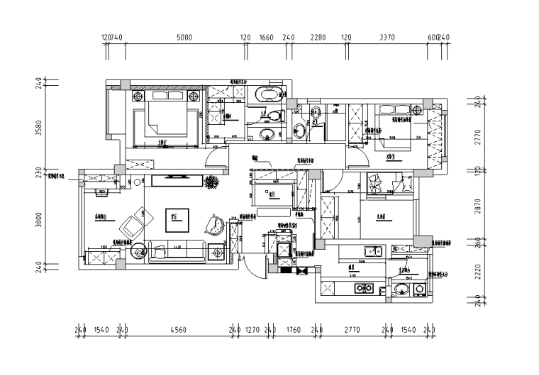 美式三居室家装设计施工图（含实景图）-美式三居室家装设计平面图