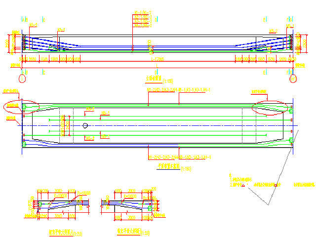 重庆轻轨现浇预应力简支箱梁高架段设计图305张CAD-双线桥简支箱梁预应力布置图