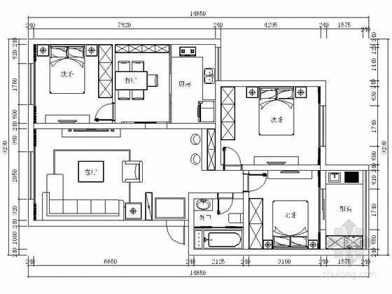 样板房室内设计提案资料下载-精装三居室样板房室内设计CAD施工图