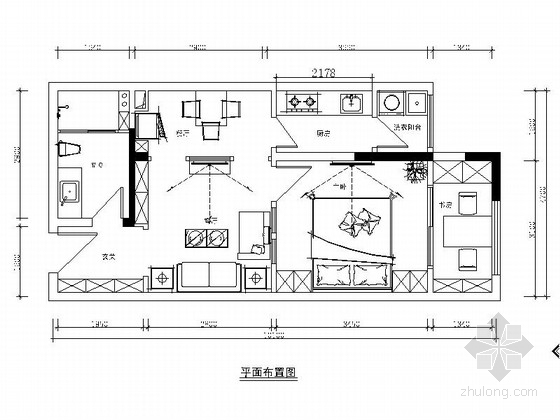 花园洋房室内设计资料下载-花园洋房简约欧式风格两居室室内装修施工图（含效果）