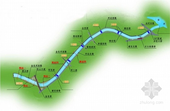 [河北]河道水景工程规划汇报设计方案（含两种设计方案）-总平面图 