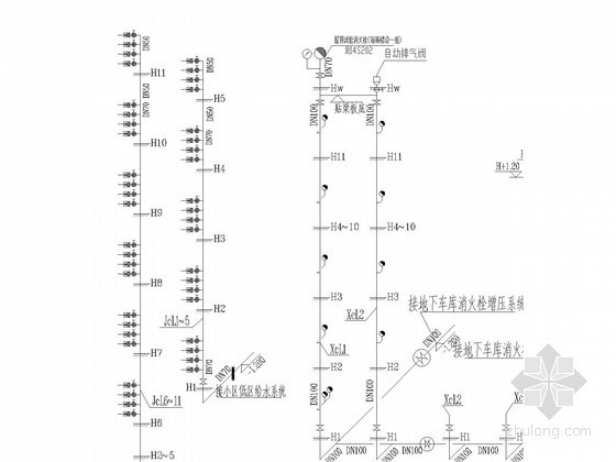 [四川]单元式住宅楼给排水消防施工图-给水系统图 