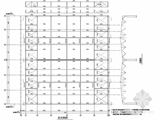 [湖南]单层排架结构工业厂房结构施工图-屋架上弦支撑布置图 