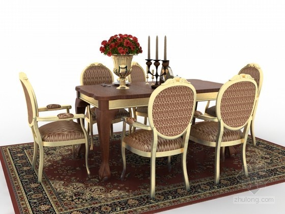 欧式餐椅3d模型资料下载-欧式风格餐桌椅组合3d模型下载