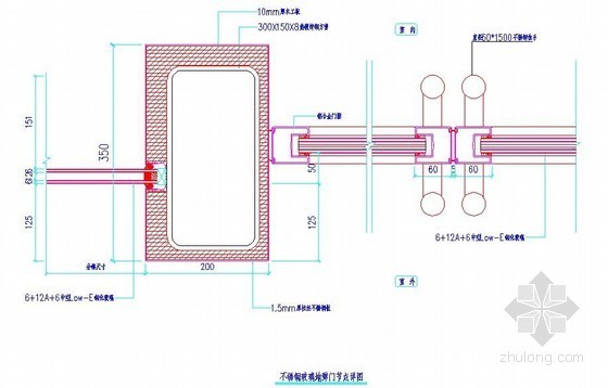 CAD地弹门节点资料下载-不锈钢玻璃地弹门节点详图