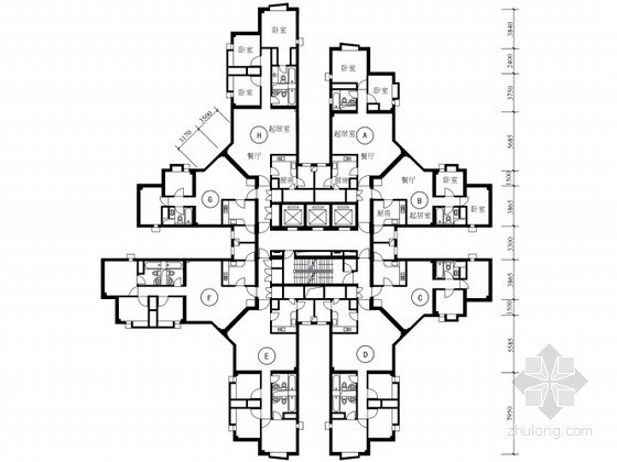 高层住宅平面图CAD图纸资料下载-三电梯高层住宅平面图图集