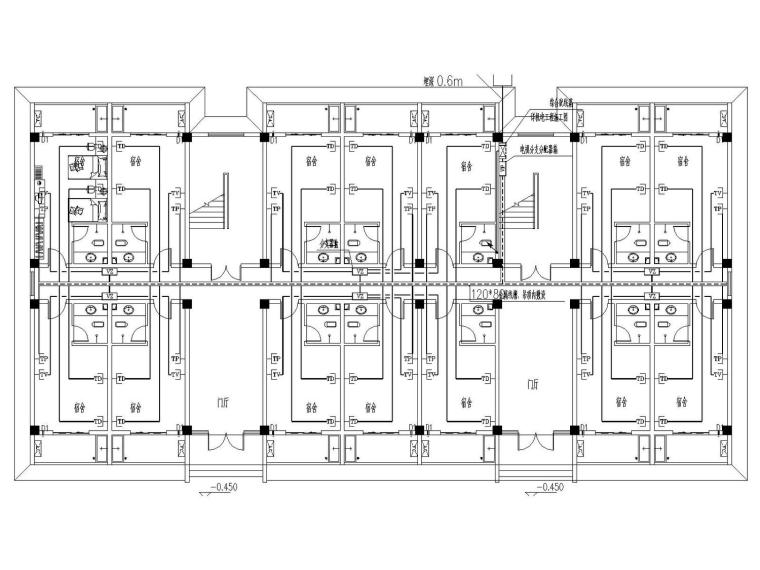 [贵州]高速公路服务区全套电气施工图设计（含总图）-宿舍楼一层弱电平面图