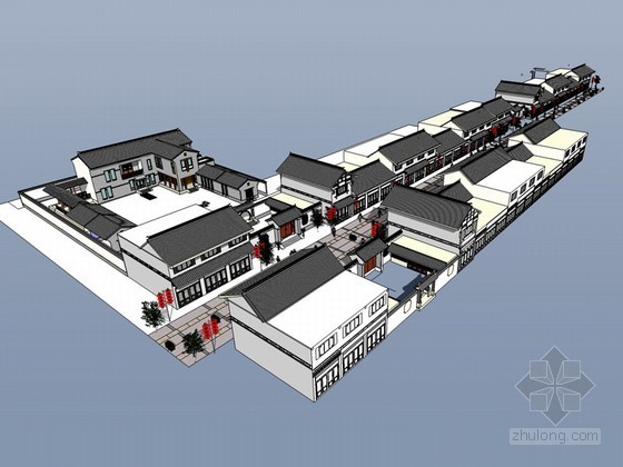 徽式建筑方案cad资料下载-徽式建筑SketchUp模型下载