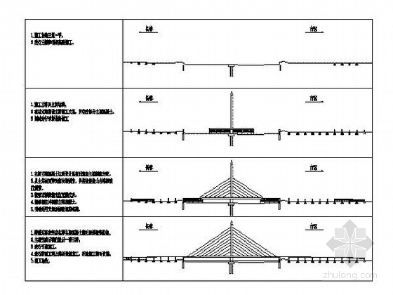 城市主干道85+85m两跨单索面斜拉桥方案设计(CAD图）-全桥施工步骤图 