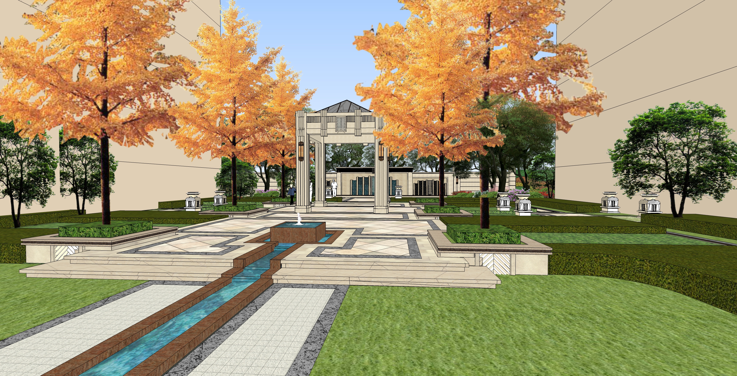 新中式居住区景观su模型