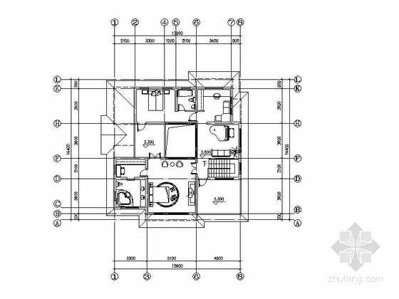 [新农村]2层简欧式独栋别墅建筑设计施工图（含效果图）-2层简欧式独栋别墅建筑平面图