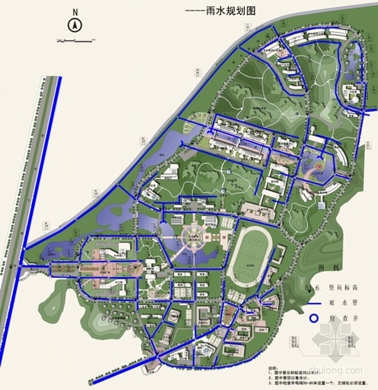 [江西]生态校园景观总体规划设计-雨水规划图 