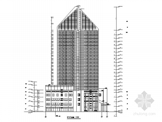 [宁波]高层框架筒体结构五星级酒店建筑施工图-高层框架筒体结构五星级酒店建筑立面图