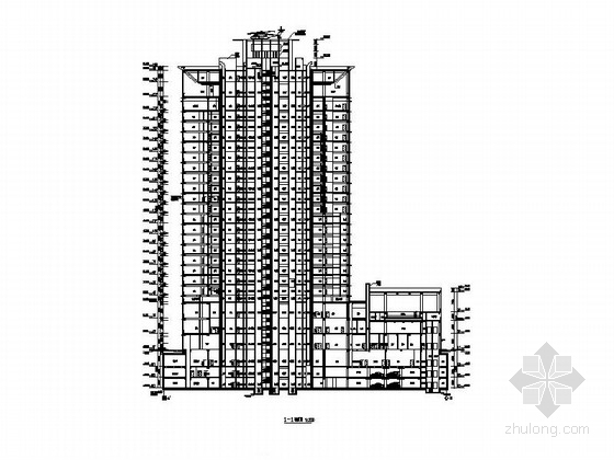 [上海]24层现代风格综合用房建筑施工图（甲级设计院）-24层现代风格综合用房建筑设计剖面图 