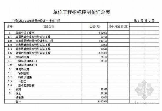 山东省园林定额表资料下载-[山东]2013年高档小区园林景观工程招标控制价（安装部分）
