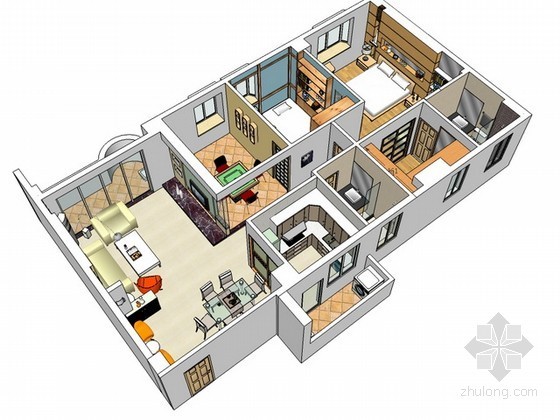 现代风室内设计模型资料下载-整体室内设计sketchup模型下载