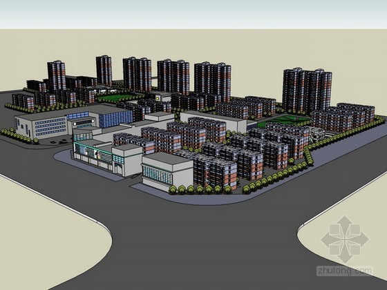 居住小区规划设计总平面资料下载-居住小区规划sketchup模型下载