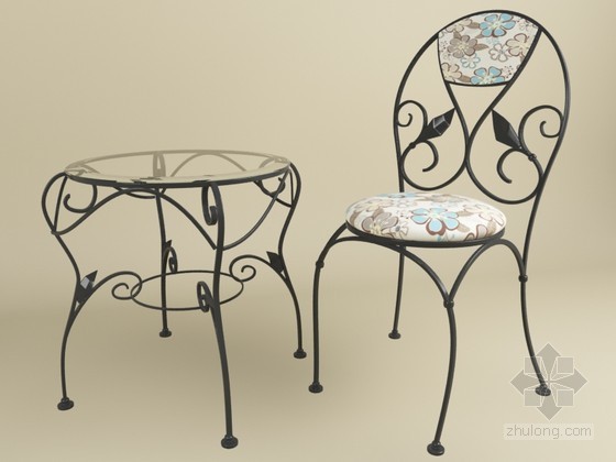 户外铁艺桌椅3d模型资料下载-铁艺椅子3D模型下载