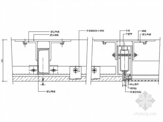 隐框玻璃幕墙cad节点图资料下载-隐框玻璃幕墙与石材交接节点详图