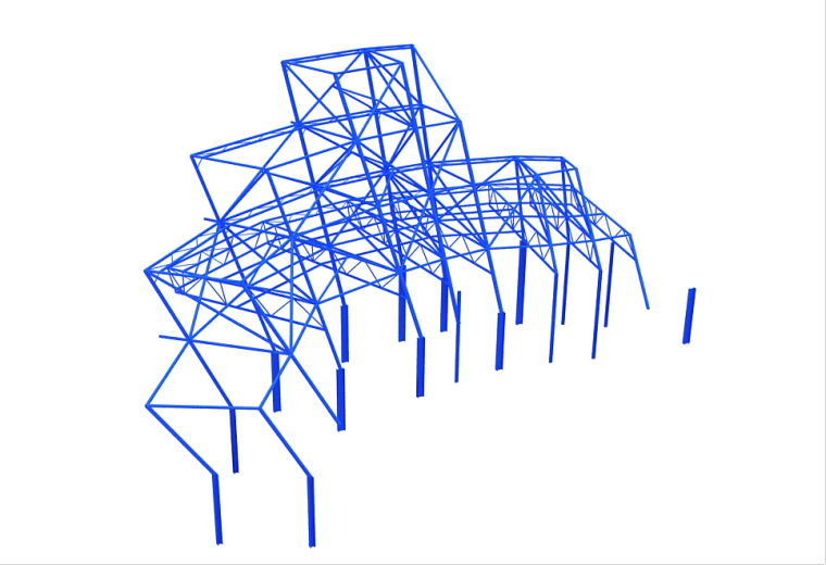 [晋江]创意园钢结构吊装专项施工方案（268页）-09屋顶造型钢架轴侧图