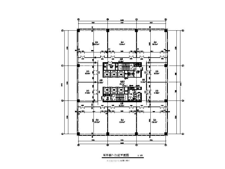 [江苏]高层连廊式办公酒店综合体建筑施工图-高层连廊式办公酒店综合体建筑平面图