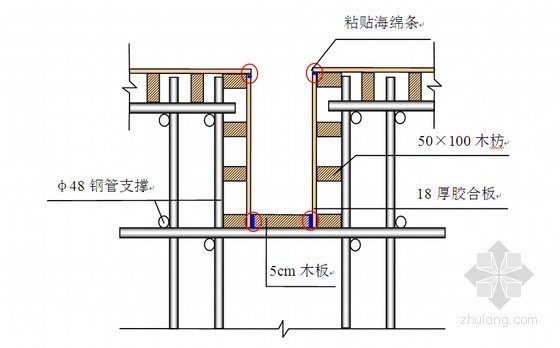 [江苏]高层框剪结构住宅楼模板工程施工方案-截面高度小于600mm框架梁模板示意 