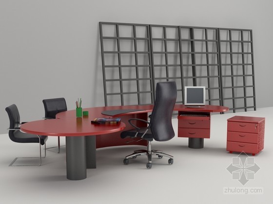 办公台办公家具资料下载-弧形办公桌3D模型下载