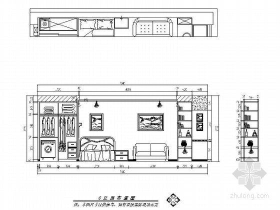 [北京]现代时尚简练一居室装修CAD施工图（含效果图）立面图 