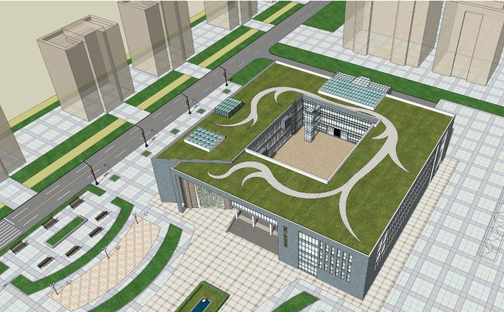 图书馆建筑方案su资料下载-某大学图书馆建筑设计方案sketchup模型