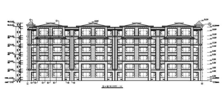 [宁夏]6层框架结构商住楼全套施工图（建筑结构暖通电气）-建筑轴立面图