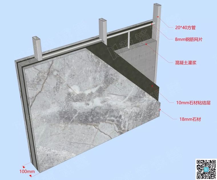 常用建筑尺寸资料下载-常用基层做法及尺寸-石材骨架