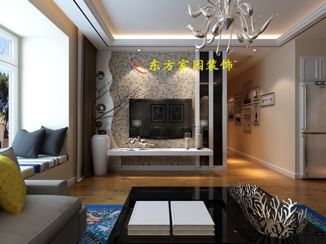 四房一厅户型设计资料下载-青岛尚乐城100平三室一厅现代简约风格效果图
