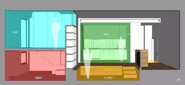 巧用下沉式设计，60㎡单层小宅也能装出200㎡的超大Loft_45