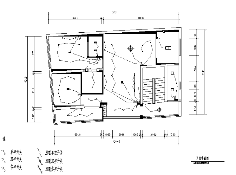 [福建]现代简约三居室套房住宅设计施工图（附效果图）-开关布置图