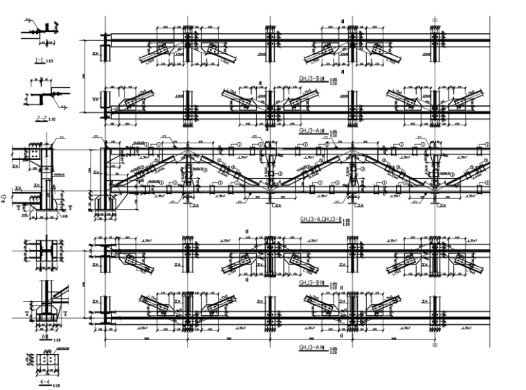 12米跨小桥cad图资料下载-24米跨钢结构桁架施工图（CAD）