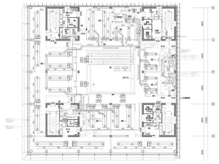 [江苏]标杆商业建筑空调通风及防排烟系统设计施工图(制冷机房)-五层空调通风平面图.jpg