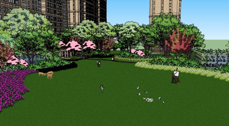 欧式居住区景观设计SU模型——休闲草坪