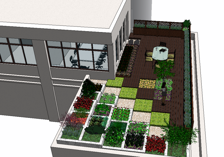 茅草屋顶3d模型资料下载-屋顶花园庭院3d模型下载
