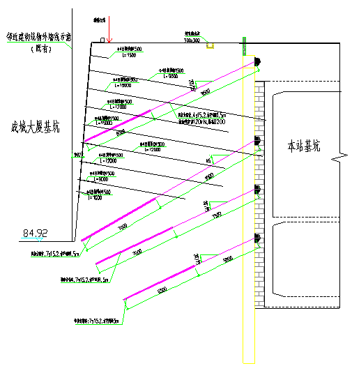 轨道交通车站26米深基坑开挖与支护安全专项施工方案（附丰富节点图）-基坑与周边建筑相邻处支护