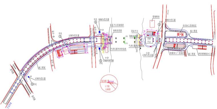 武汉江汉六桥工程总体施工组织设计（主线全长3050.1米）-施工总平面布置图