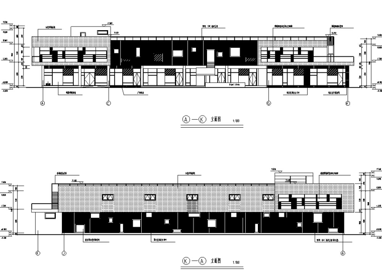 居住小区外立面CAD图资料下载-某小区配套二层商业建筑设计方案施工图CAD