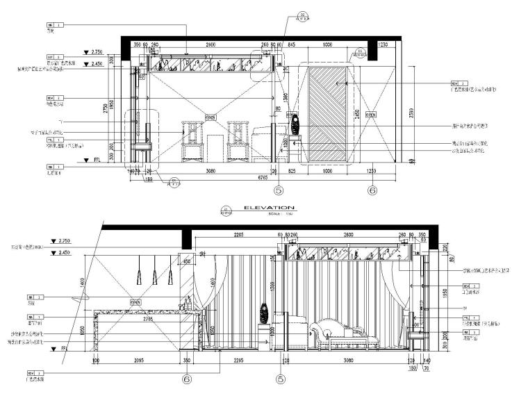 [江苏]新中式风格别墅样板间装修施工图（附效果图）-客厅立面图