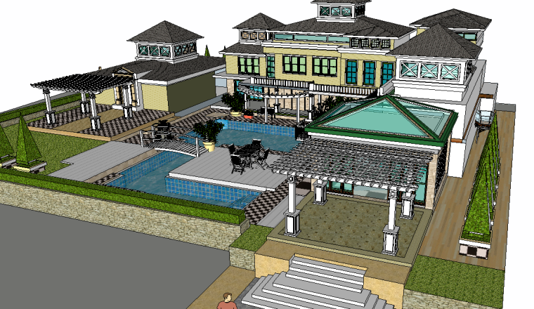 住宅设计3D模型资料下载-住宅精品庭院3d模型下载 