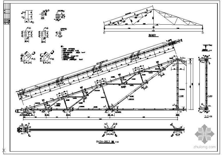 24米钢结构屋架设计施工图资料下载-某24米钢结构屋架结构节点构造详图